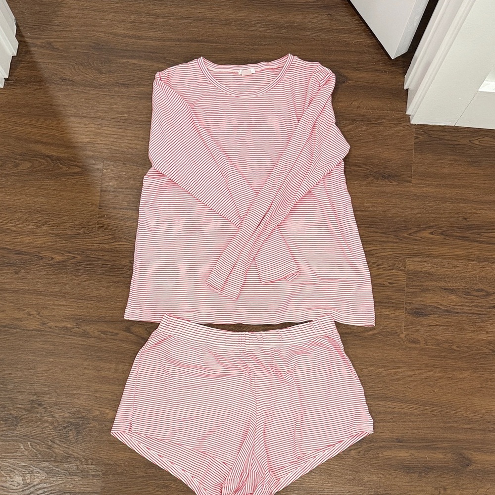 LAKE Red and White Striped Pajama Set